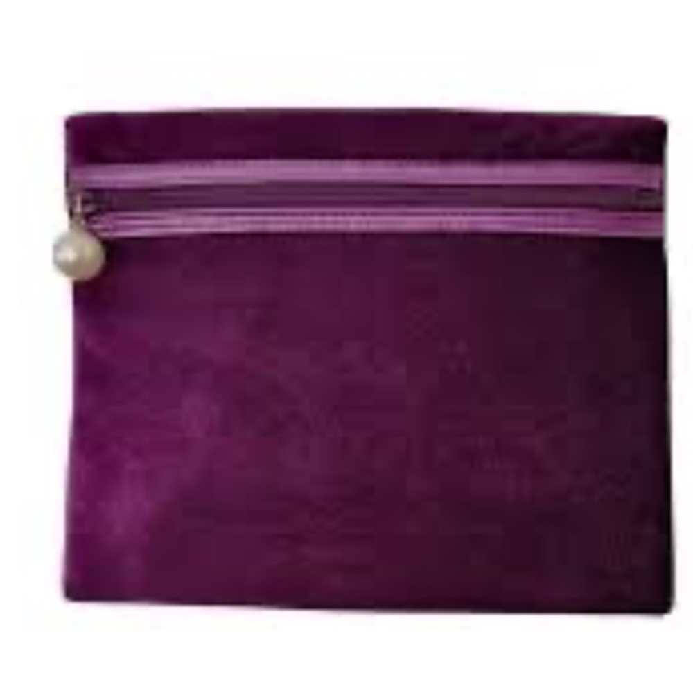 Ulta Beauty Purple Velour Cosmetic Bag Pearl Zipper Makeup Pouch NWOT